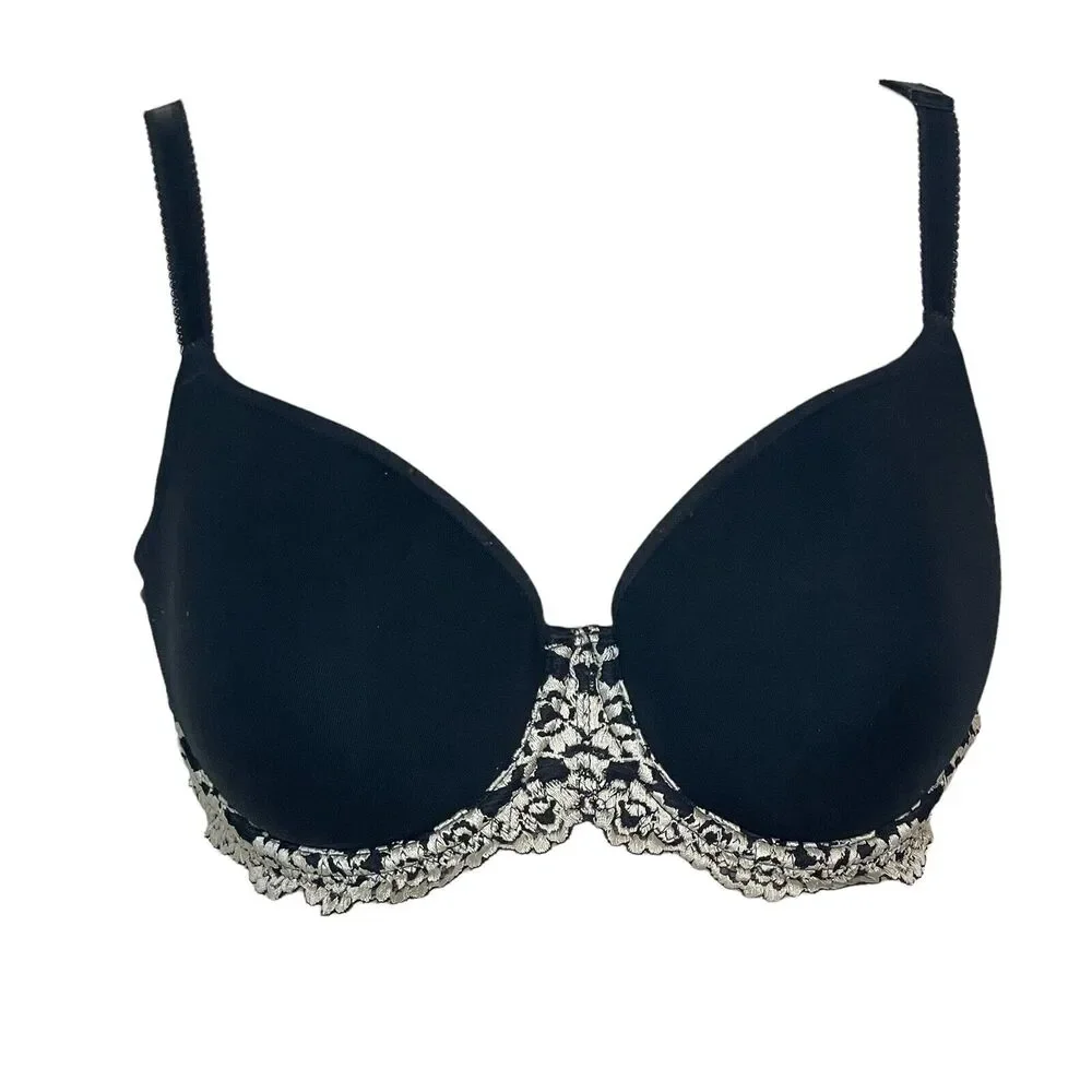 Wacoal Embrace Size 32 D Lace Contour‎ Bra 853191 Black w white Lace Flattering